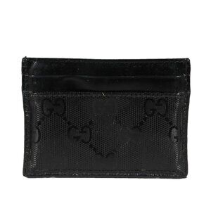 Gucci Mens Interlocking GG Imprime Logo Card Holder Black Leather Wallet